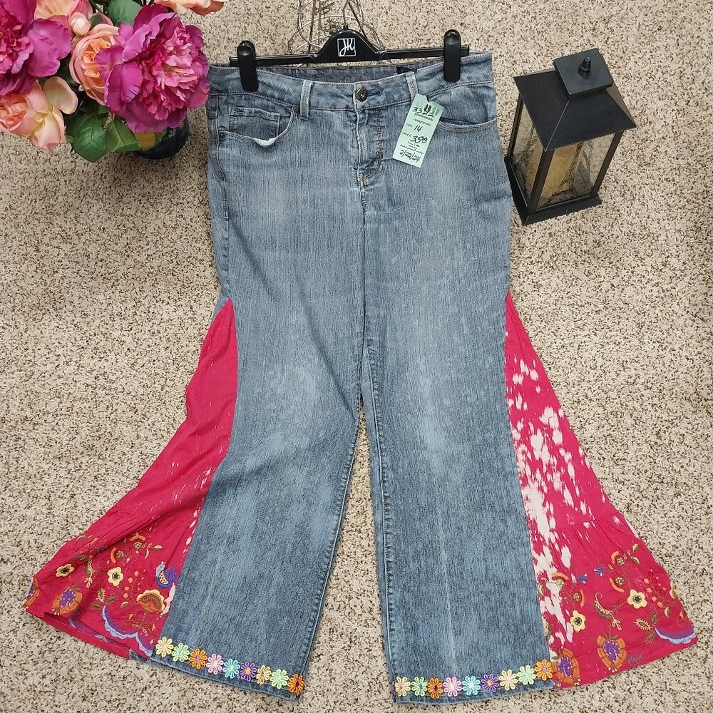 3322 Size 14 Faded Glory Upcycled Bleached Bell-Bottoms.